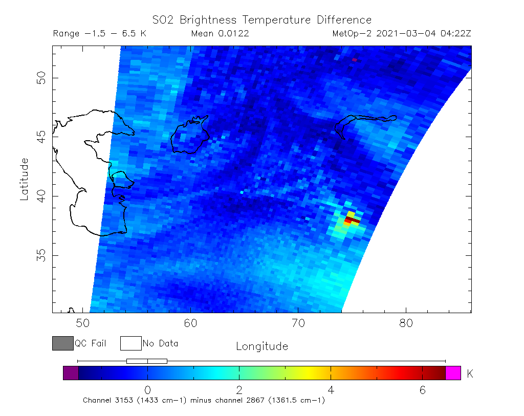 SO2 Brightness Temperature Difference 2021-03-04 04:22Z