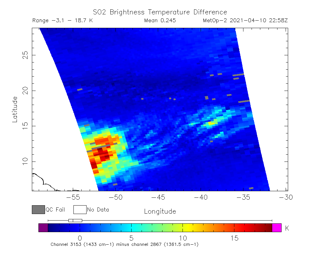 SO2 Brightness Temperature Difference 2021-04-10 22:58Z