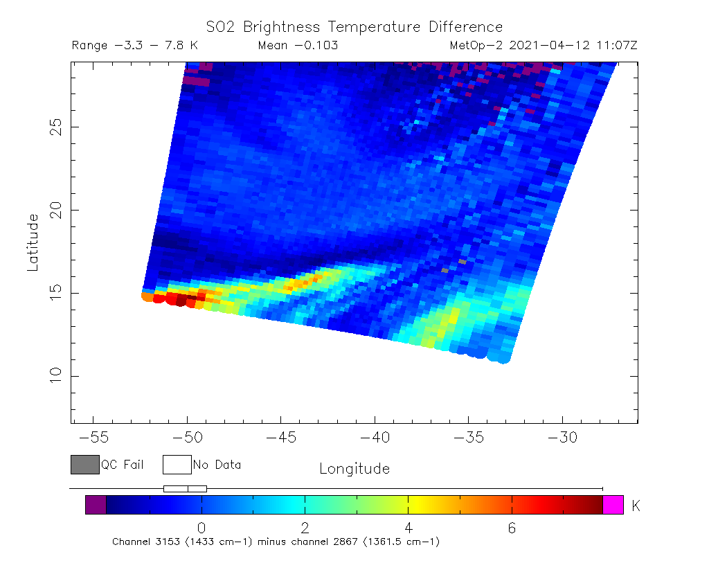 SO2 Brightness Temperature Difference 2021-04-12 11:07Z