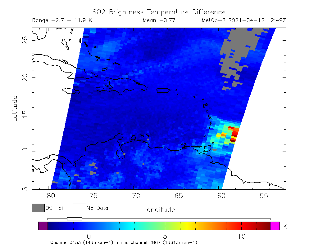 SO2 Brightness Temperature Difference 2021-04-12 12:49Z