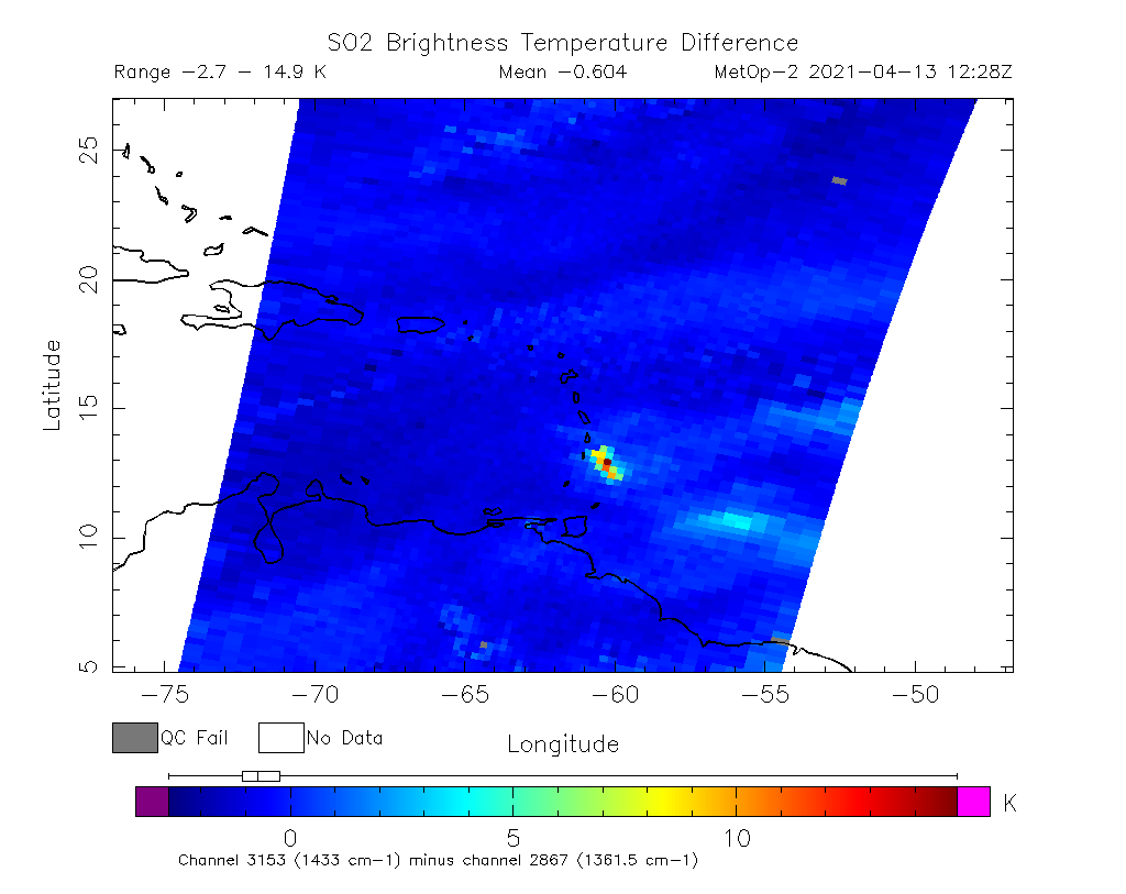SO2 Brightness Temperature Difference 2021-04-13 12:28Z
